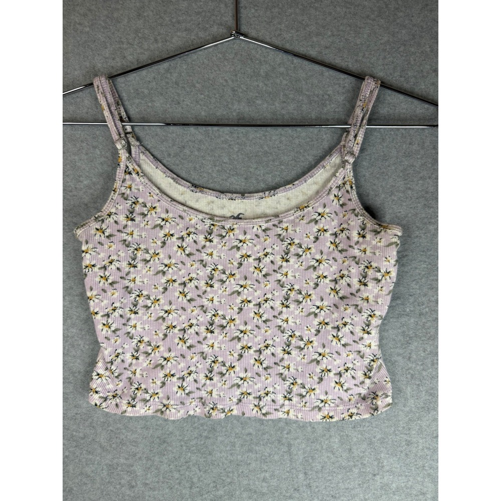 Hollister Floral Ribbed Crop Cami Top Purple Daisy Sleeveless Small